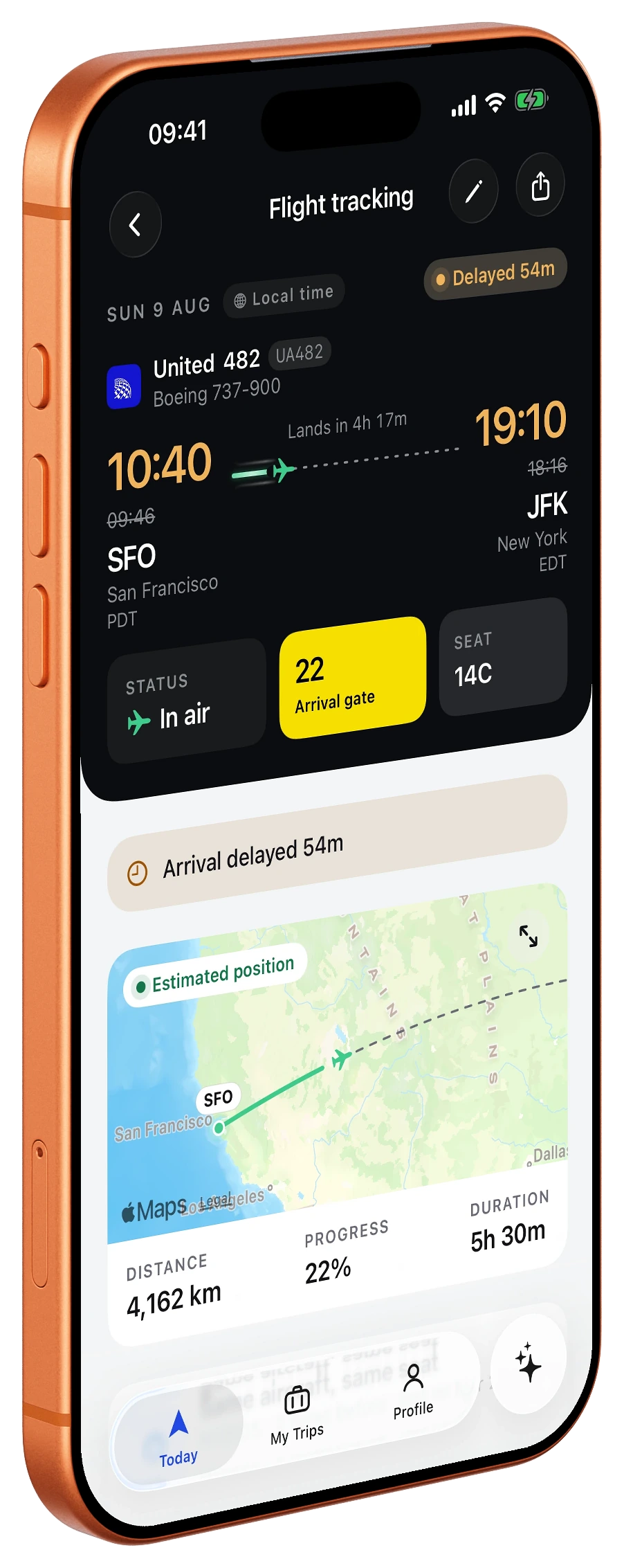 The in-air flight on an iPhone 17 Pro, seen at an angle