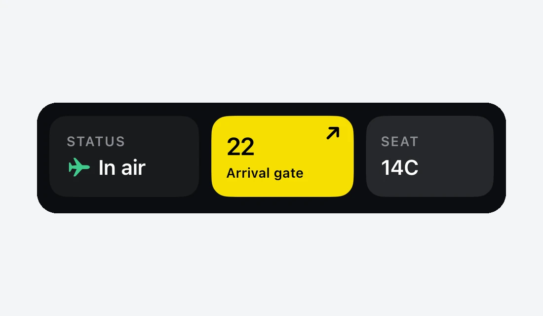 Close-up of the glance row: status, arrival gate and seat